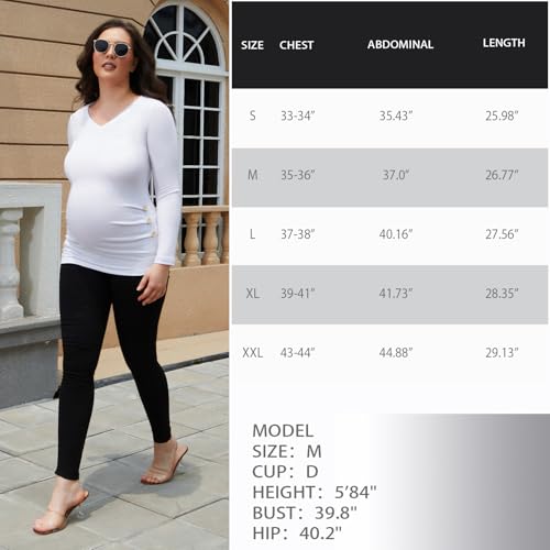 GINKANA Maternity Shirt Long Sleeve Basic Top Ruch Sides Buttons Tshirt for Pregnant - color: White, size: Medium