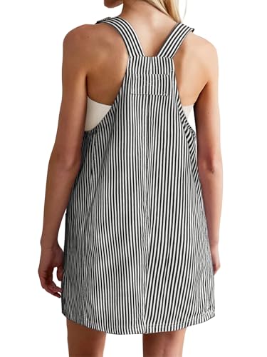 Yousify Womens Casual Denim Dress Striped Overalls Romper Jean Dress - color: Black, size: X-Large
