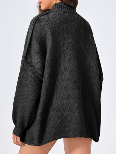 Saodimallsu Womens Oversized Cardigans Long Lantern Sleeve Button Down Chunky Knit Loose Fall Sweater Coats - color: Black, size: X-Large