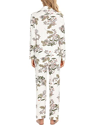 Leikar Button Up Pajamas For Women Long Sleeve Viscose Soft Pjs Lounge - color: Maple Flower, size: Small