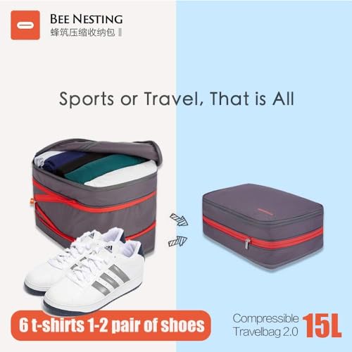 Bee Nesting 15L Compression Packing Cube Large Travel Organizer - color: Black Red, size: 15L