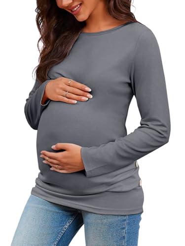 Chuanqi Womens Maternity Shirt Fall Long Sleeve T-Shirts Pregnancy Clothes - color: A-grey, size: Medium