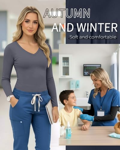 Neer 3 Pack Women Long Sleeve Underscrubs Shirts - color: Black, Dark Gray, Army Green, size: Large