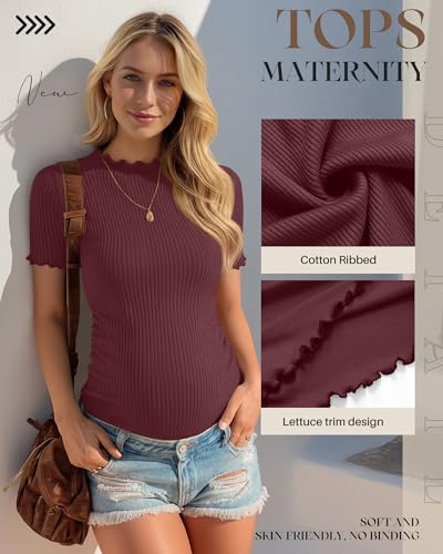 3 Pack Women's Ribbed Maternity Tops - color: Dark Blue, Wine Red, Black, size: Small