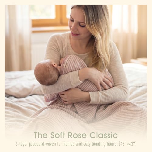 Ultra Soft Muslin Baby Blanket - Organic Cotton Blend (Pink Stripe) - color: Dusty Pink Stripes