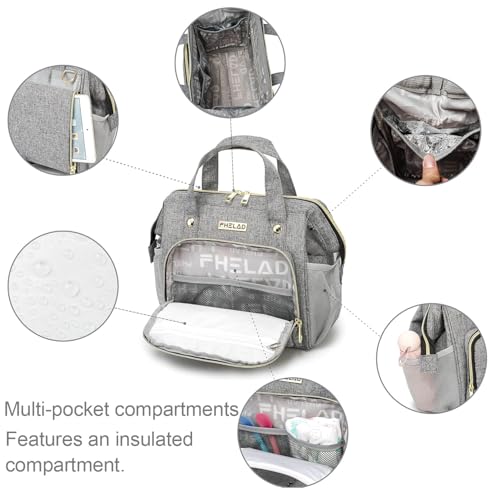 FHELAD HELAD Small Diaper Bag Backpack, 4 in 1 Mini Baby Bag for Short Trip - color: Gray