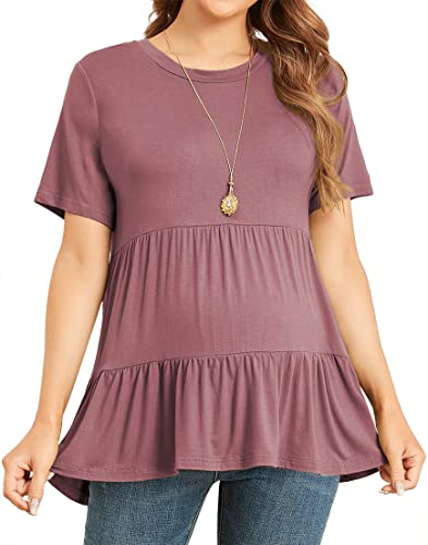 Xpenyo Women's Maternity T Shirts Short Sleeve Tiered Basic Casual Pregnancy Top - color: Mauve, size: Small