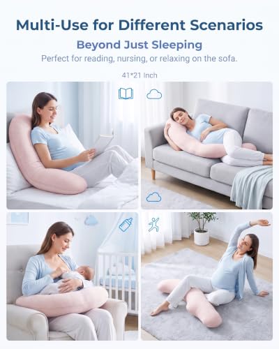 YZ HOME Cooling J Shaped Pregnancy Pillow, Removable Cover - color: J Shaped-pink
