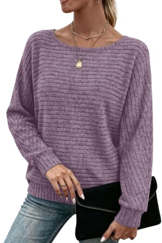 Sampeel Long Sleeve Shirts for Women Crewneck Tunic Tops Oversized Sweaters - color: Purple, size: Small
