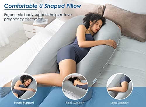 QUEEN ROSE 65 Inch Cooling U Shaped Pregnancy Pillow, Maternity Body Pillow - color: Grey Cooling