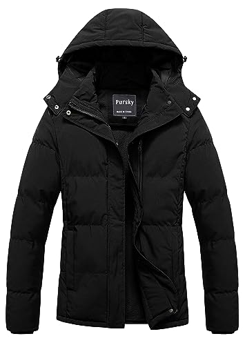 Pursky Women's Warm Winter Thicken Coat Waterproof Cropped Jackets Parka With Removable Hood - color: Black, size: Small