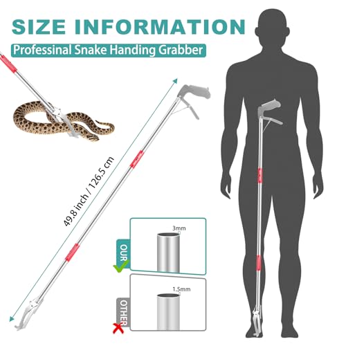 50" Collapsible Stainless Steel Snake Grabber Tool: Multi-Functional Hook, Tongs, Pole, Reacher for Safe Snake Handling and Rattlesnake Catching