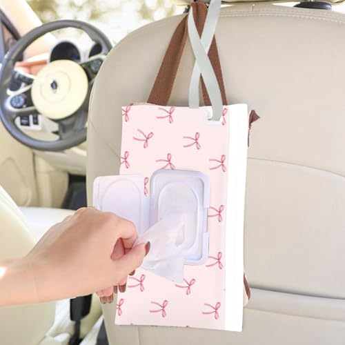 Wipe Dispenser and Wipes Container, 2 Pack Reusable Wipes Holder and Travel Wipes Case, Refillable Pouch for Baby Essentials, blush& bow Design (Blush) - color: Blush