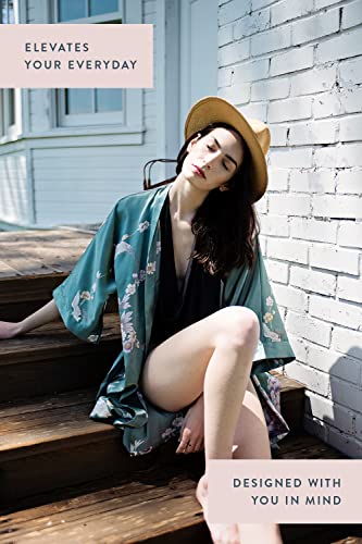 OLDSHANGHAI Satin Short Kimono Robe for Women - color: Hana - Gunmetal