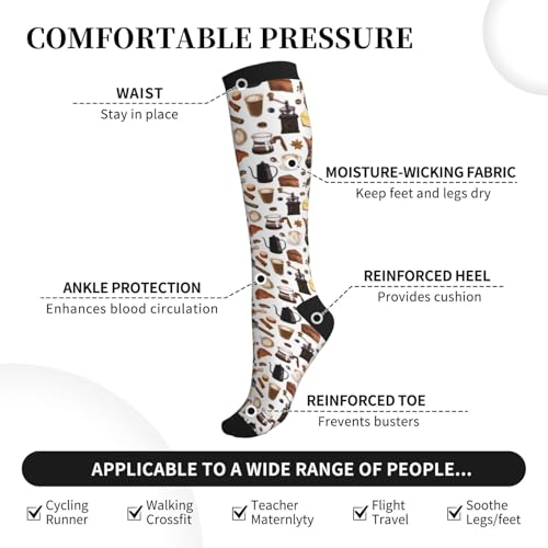 bassyil Compression Socks for Women & Men Circulation 15-20 mmHg Knee High Best Support for Nurses Travel Running Athletic - color: Coffee Dessert