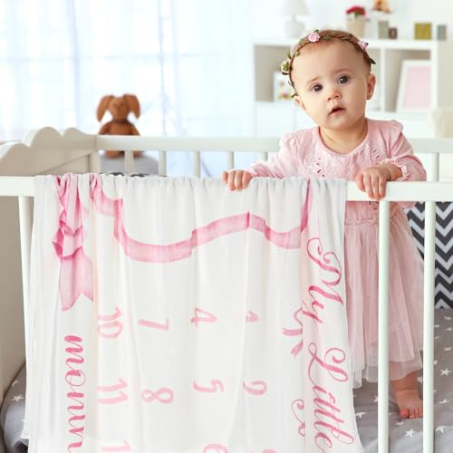 Mindsoft Baby Monthly Milestone Blanket Pink Bow Monthly Milestone Blanket - color: Pink, size: Bow