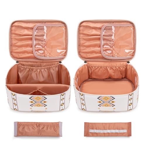 Wrangler Travel Makeup Bag 2pcs Set Cosmetic Bag with Makeup Brush Holder - color: Aztec-Tan
