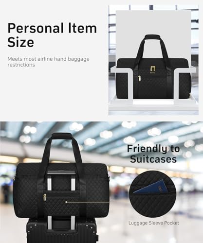 Large Travel Weekender Bags for Women: Overnight Bag with Shoe Compartment - color: 1-Black, size: Large