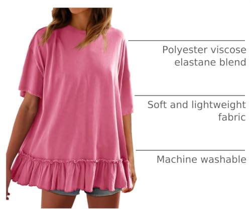 Tankaneo Womens Peplum Oversized Tshirt Summer Flowy Babydoll Tunic Tops - color: Pink, size: Medium