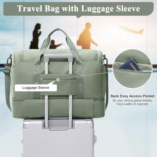 Small Travel Duffle Bag with Shoe Compartment, 35L Personal Item Bag - color: A-Green, size: Small