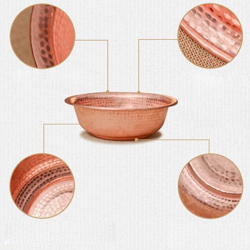 Hand-Hammered Copper Foot Soak Basin - Portable Pedicure Bowl for Camping, Picnics, Versatile Fire Bowl and Incinerator, 40cm Diameter
