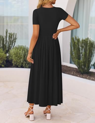 ZESICA Women's Casual Summer 2026 Short Sleeve Maxi Dress - color: Black, size: Medium