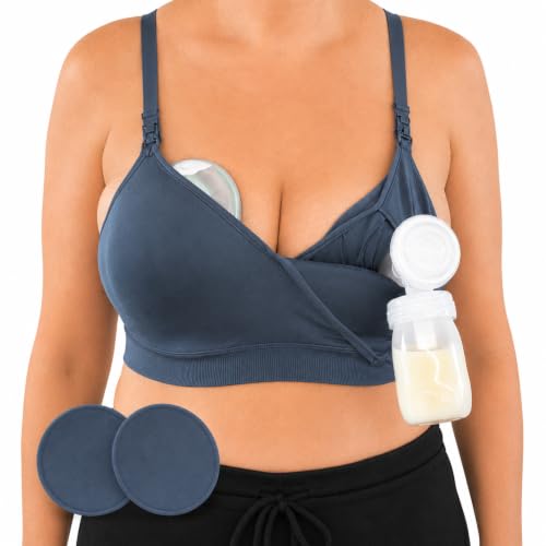 Simple Wishes Pumping Bra Hands Free, Nursing Bra for Breastfeeding - color: Maine Blue, size: Large