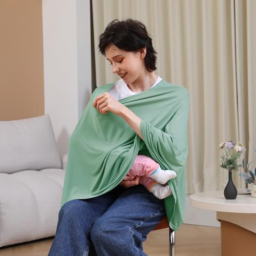 Seejoy Multi-use Nursing Cover for Breastfeeding, 360°Full Coverage Nursing Poncho, Rayon Soft & Breathable Breastfeeding Cover up (Smooth Rayon, Sage Green) - color: Sage Green