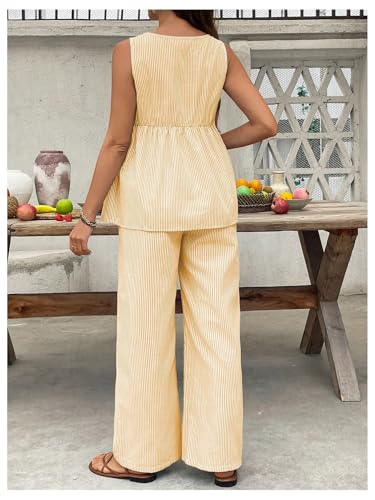 MakeMeChic Women's Maternity 2 Piece Outfits Striped Tank Top and Pants - color: Yellow, size: X-Small