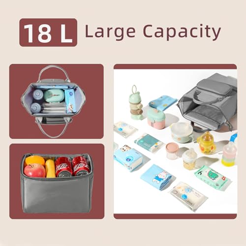 Insulated Bottle Cooler Bag, Holds 6×9oz, 18L Large 2-n-1 Backpack Lunch Bag for Nursing, Work, Daycare (Gray) - color: Gray