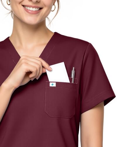 Scrub Tops for Women, Stretch V-Neck Scrub Tops - color: Burgundy Red, size: XX-Large