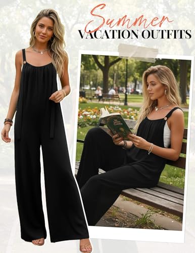 Ekouaer Women's Overalls Loose Fit Summer Boho Jumpsuits Festival Outfits - color: Black, size: Medium