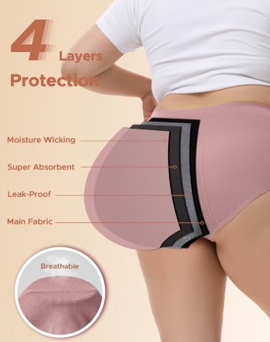 INNERSY Women's Plus Size Period Underwear High Waist Heavy Flow 3-Pack - color: Berry, size: 5X-Large