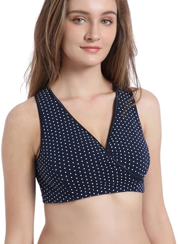 CAKYE 4 Pack Nursing Bras for Breastfeeding Maternity Cotton Sleep Bralette - color: A-black/Navy Dot/Grey Print/Stripe-4pcs, size: Small