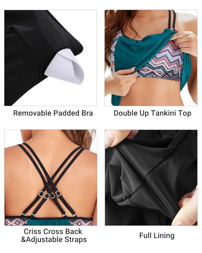 Holipick Blouson Tankini Top - Tummy Control Swim Top Loose Fit Modest Tank Top Only No Bottom - color: Turquoise, size: Medium