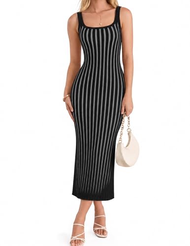 ZESICA Women's 2026 Summer Casual Sleeveless Bodycon Midi Dress - color: Carbon, size: Medium