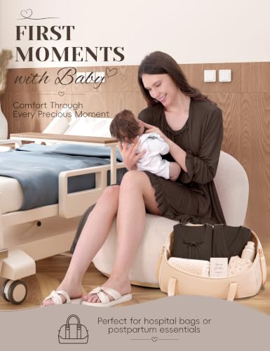 Maternity Nursing Gown & Robe Set, Ruffle Hospital Loungewear - color: Taupe, size: Large