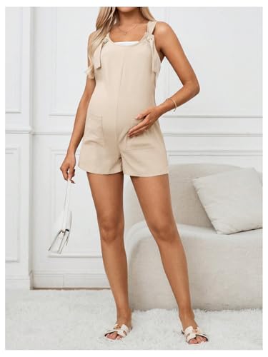 OYOANGLE Women's Maternity Romper Tie Knot Wide Strap Summer Overall - color: Apricot, size: Small