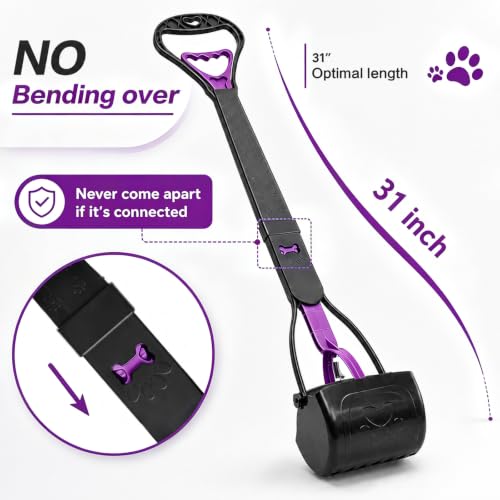31inch Large Pooper Scooper for Dogs with Long Handle, Sturdy & Durable, Not Easy to Break, Lightweight & Easy to Use, Easy to Pick Up from Grass and Gravel Purple - color: 31" Purple