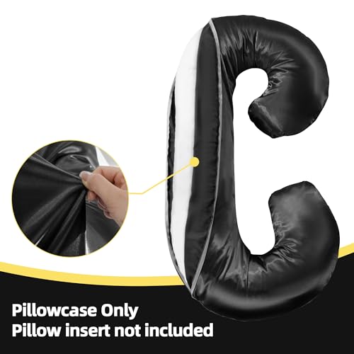BALAPET Silky Satin Pregnancy Pillow Cover (ONLY Pillowcase), C Shaped Large Luxurious Smooth Maternity Pillow Cover with Hidden Zip, Soft & Breathable Pillow Protector for Side Sleeper, Black - color: Black