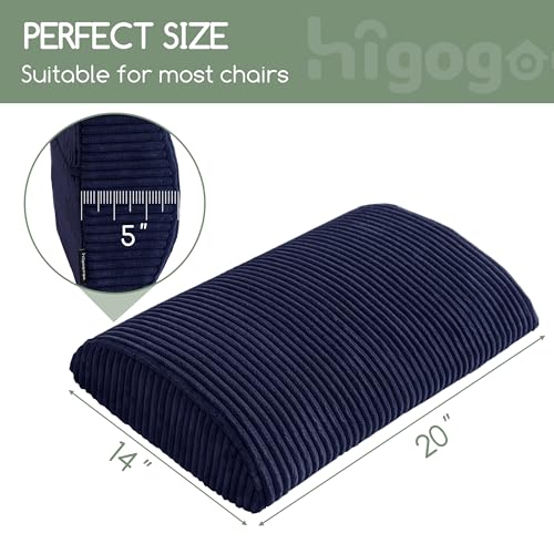 HIGOGOGO Lumbar Support Pillow for Recliner Chair/Accent Chair/Couch, Large Memory Foam Back Support Cushion for Elderly, Recliner Cushions for Back Rest, Pain Relief, Reading, Washable Cover, Navy - color: Navy, size: 20"x14"x5"