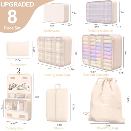 8 Set Packing Cubes for Travel, Suitcase Organizer Bags for Luggage (Cream) - color: Cream