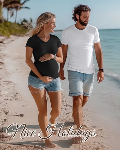 Huukeay 4 Pack Women's Maternity Shirts Pregnancy Top - color: Black, White, Coffee, Army Green, size: Medium