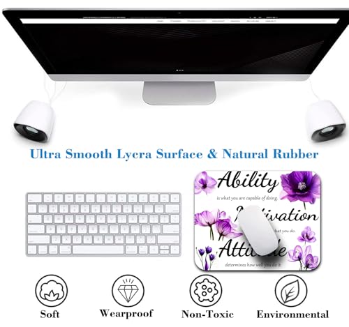 Ability Motivation Attitude Inspirational Mouse Pad, Purple Floral Desk Mat - color: Custom Designs Art 057