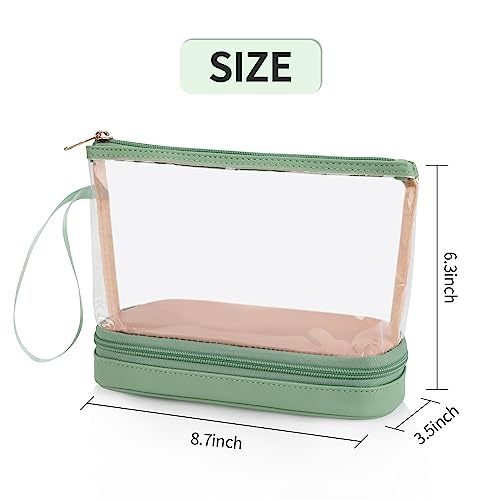 Clear Makeup Bag with Brushes Compartment Travel TSA Approved Toiletry Bag - color: 08-green clear