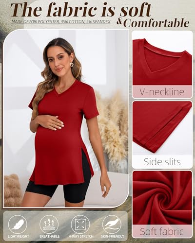 Ficerd 3 Pack Women's Maternity Shirts - color: Navy Blue, Pure Yellow, Pure Red, size: Small
