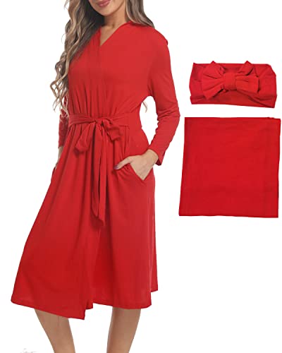 SUFEINI Maternity Robe with Matching Swaddle Blanket Set, Maternity Mommy Bathrobe Postpartum Robe Labor Gown - color: Aosa F02, size: X-Large