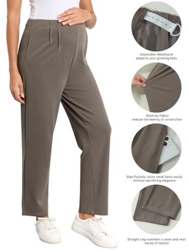 BLENCOT Maternity Work Pants Over Belly Adjustable Pregnancy Comfy Office - color: Philippine Gray, size: X-Large