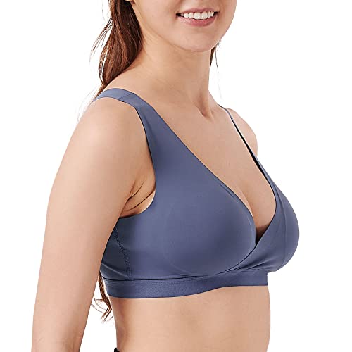 Mamaway Silky Crossover Nursing Maternity Wireless Bra, Smooth, Soft, Cooling, No Buckle, No Show for Sleeping Breastfeeding - color: Periwinkle, size: Medium