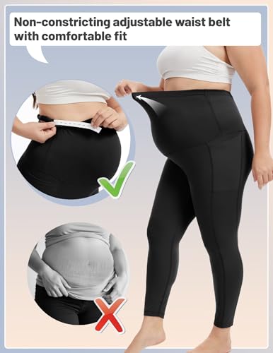 Happy.angel Plus Size Maternity Leggings with Pockets,Women Pregnancy Pants - color: Olive, size: X-Large